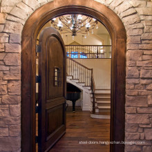 Rustic entry dutch wood door for garden house with windows and arch frame